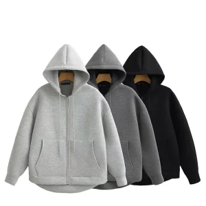 Winter New Women's Zipper Hoodie Coat High Street Double Pockets Jakcet Oversize Loose Sweatshirts Outerwear Top